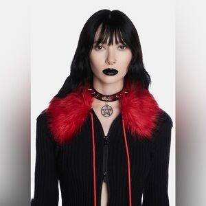 NWOT - Dolls Kill - Red & Black Plaid Pentagram Spiked Chocker